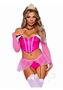 Leg Avenue Dreamy Princess Velvet Boned Crop Top With Jewel Accent, Garter Panty With Peplum Skirt, Removable Clear Straps, And Crown Headband (4 Piece) - Large - Pink